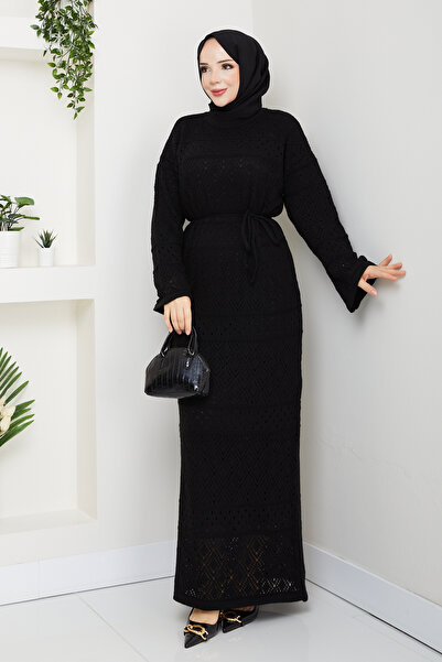 Pamuk Butik Women's Underwear Set with Inner Lining, Double Set, Diamond Patterned Mesh Knitwear Dress