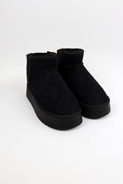 Kartezyen siyah süet uk içi kürklü kalın taban kadın bot