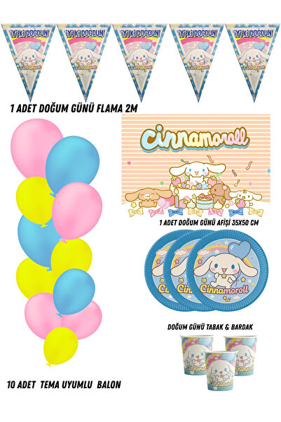HAPPYLOOPPARTY Cinnamoroll Cinnamon 16 Kişilik Doğum Günü Parti Malzemeleri S...