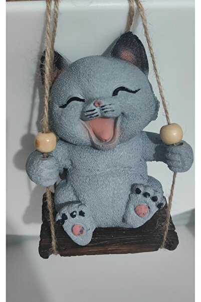 Home Sallanan Kedi Polyester Duvar Balkon Bahçe Süsü GRİ RENK