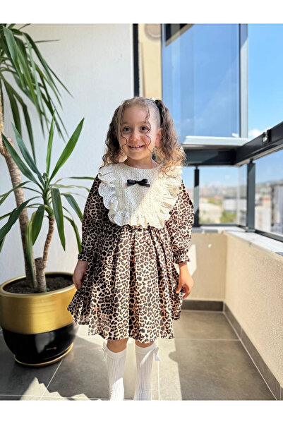 Minizade Kız Çocuk Elbise Leoparlı Elbise Uzun Kollu Fiyonklu Özel Gün Doğum ...