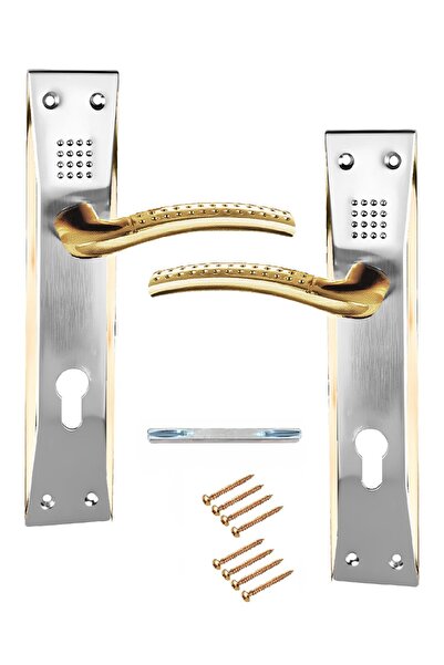 undefined Pair of door handles with lock hole, gold and silver color