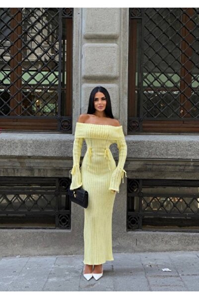 Friday Mood Női Madonna galléros spanyol ujjú csipke részletes kötött ruha