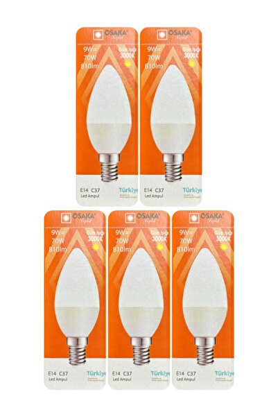 Avarson (5 Adet) Osaka 9W (70W) Sarı Işık (3000K) E14 Duylu (İnce Duy) Led Mu...