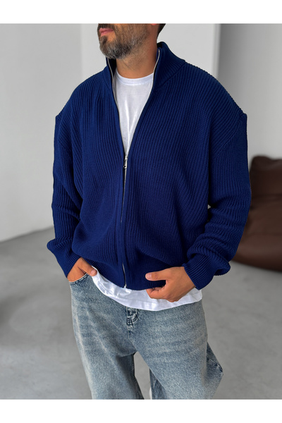 BYBASICMAN Синій светр з блискавкою та напівкомірцем PM-022