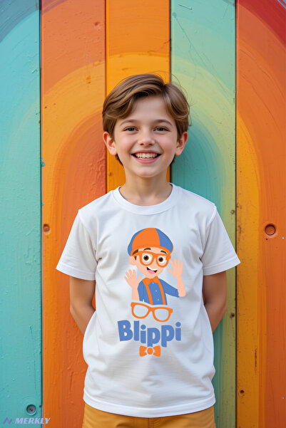 barsdepo تي شيرت مطبوع من Blippi، تي شيرت أبيض كبير الحجم للجنسين للأطفال/الب...