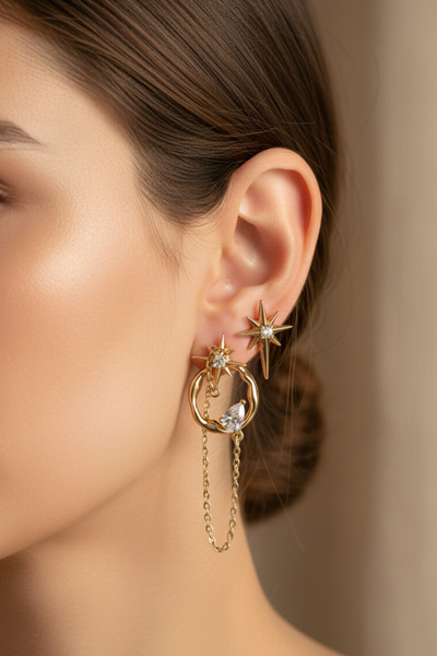 Modacaprea Xuping 14K Kutup Yıldızı Taşlı Sallantı Kadın Küpe Kararmaz Kadın Takı Xuping Küpe