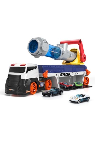 Joynix Toy Truck for Kids, 10 Metal Cars, 6 Soft Balls, Propulsion Cannon,