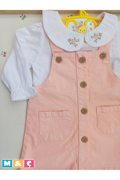 MÇ FAMİLY STORe KALIN KOT ŞIK SALOPET ELBİSE VE ÇİÇEKLİ NAKIŞLI GÖMLEK KIZ BEBEK 2Lİ TAKIM BABY GİRL DRESS