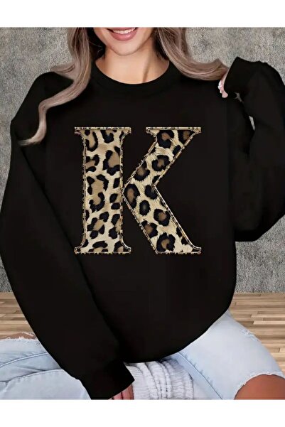 herkesemoda Φούτερ με στάμπα Crew Neck με Fleece εσωτερικά