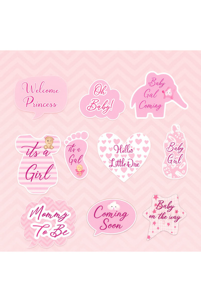 abjad Set of 10 Large Pink Baby Girl Gender Party Baby Shower Speech Balloon ...