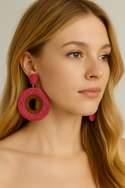 MD Moda Accessories أقراط دائرية من الخيزران الوردي