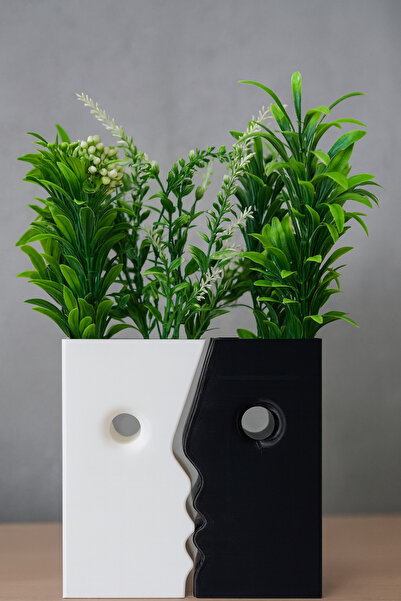 TODEKORA Set modern de vaze decorative, negru-alb, cu 2 figurine faciale |   ...