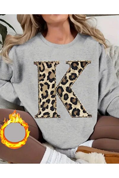 herkesemoda Φούτερ με στάμπα Crew Neck με Fleece εσωτερικά