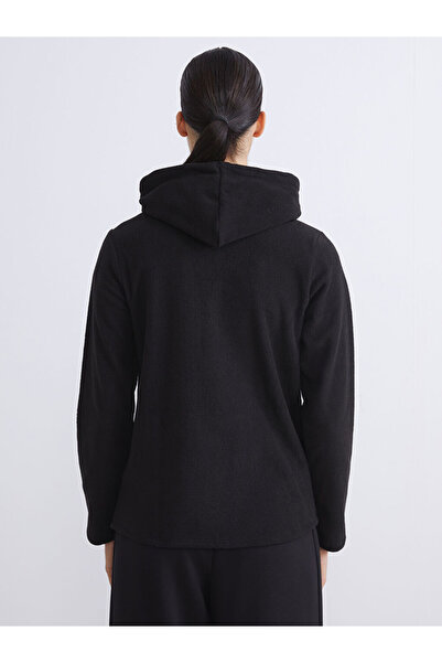 LC Waikiki Siyah Kapüşonlu Kadın Fermuarlı Sweatshirt