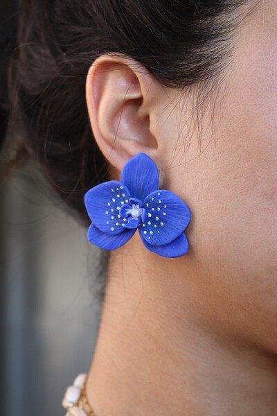 Gizy Store Polimer Kil Orkide Küpe Özel Tasarım Altın Kaplama