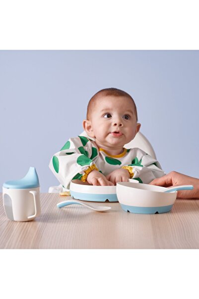 IKEA BÖRJA Feeding spoon and baby spoon, white/blue