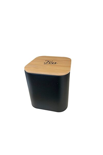 FRANDIS Tea Storage Tin with Bamboo Lid, Frandis, 11.5x11.5x14 cm, Matte Black Metal/Bamboo