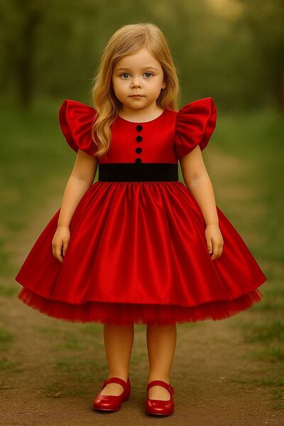 NA ADDESIGN Girl's Red Satin Puffy Evening Dress, Special Occasion and Party Dress,