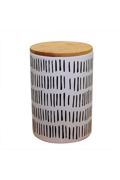 FRANDIS Ceramic Storage Container with Bamboo Lid, Frandis, White/Black, Serigraph model