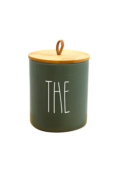 FRANDIS Ceramic Tea Container with Bamboo Lid, Olive Green