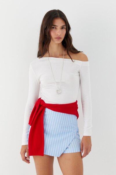 MARKALİSTE Striped Mini Shorts Skirt Light Blue