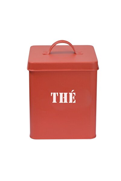 FRANDIS Storage Tea Box with Lid, Frandis, Metal, Red, 12x12x16.5 cm