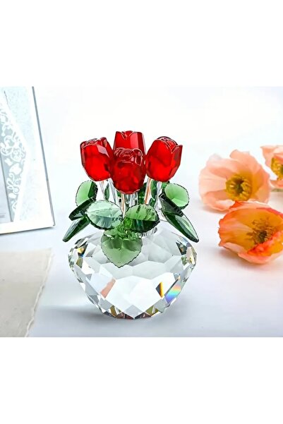 Minihobiev Kristal cam güller vazo ( boy 11,5 cm , en 8cm ) , dekor ,salon , ...