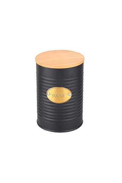 FRANDIS Metal Storage Box for Sugar with Bamboo Lid, Frandis, Black/