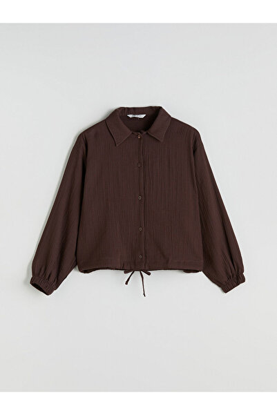 LC Waikiki Kahverengi Oversize Müslin Kadın Gömlek
