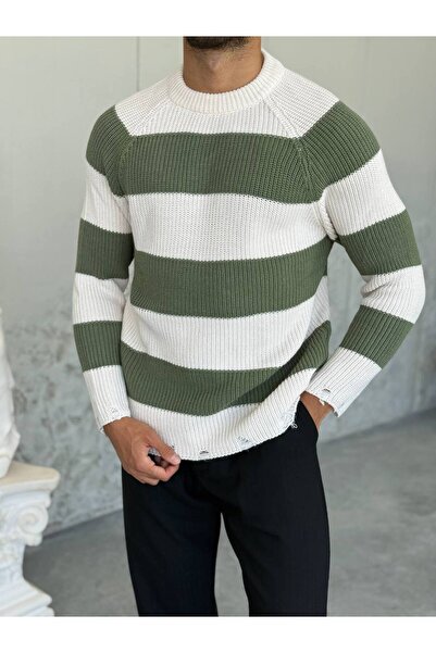 OKSHEN Men's Striped Knitwear Sweater