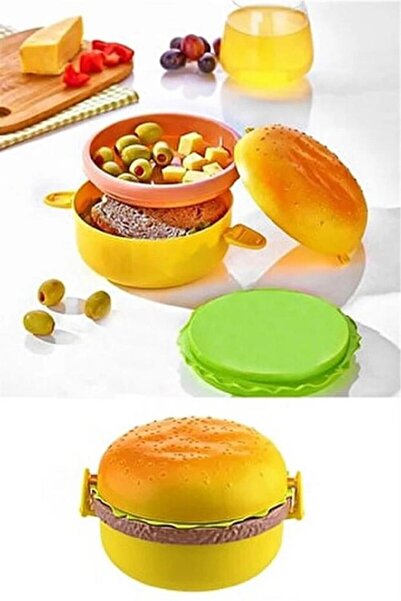 Nirnisa Hamburger Şeklinde Beslenme Kutusu Yemek Kuruyemiş Saklama Kabı Okul ...
