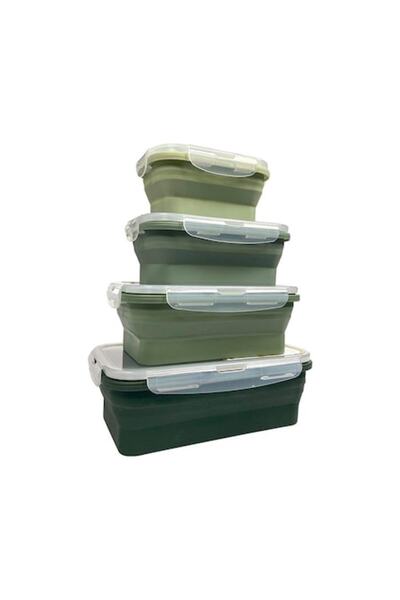 FRANDIS Set of 4 foldable silicone lunch box casseroles, microwave compatible, shades of green