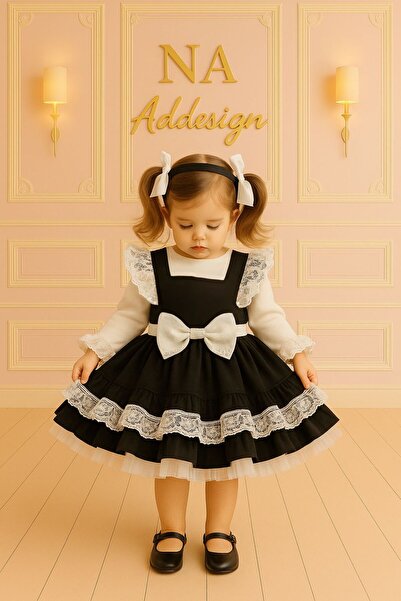 NA ADDESIGN Κοριτσίστικο μαύρο και άσπρο vintage βραδινό φόρεμα με δαντέλα – ...