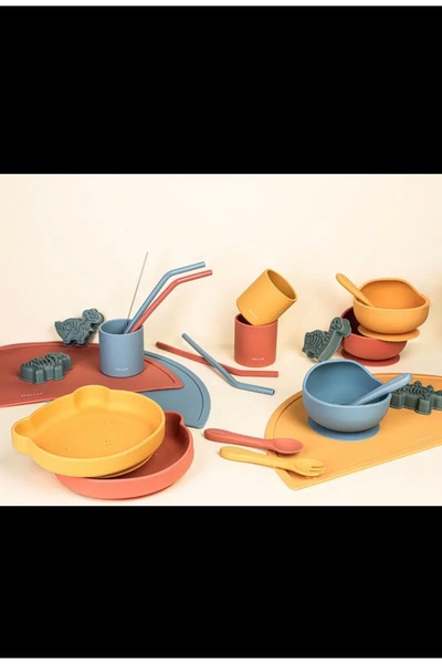 Porland Fancy Mustard Baby Food Plate That Sticks to the Table, Set of 2, 16 cm