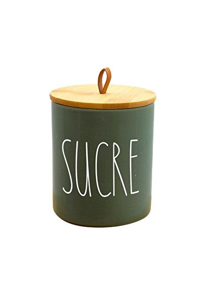 FRANDIS Sugar container, ceramic with bamboo lid, Frandis, olive green