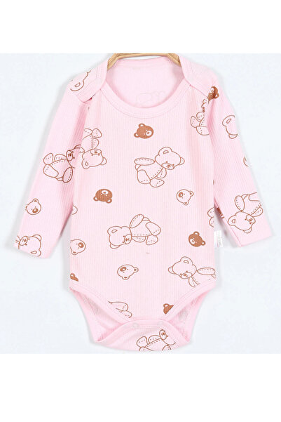Dominant Pink (1-3 Years) Teddy Bear Patterned Long Sleeve Baby & Kids Snap F...