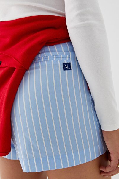 MARKALİSTE Striped Mini Shorts Skirt Light Blue