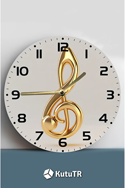 kutuTR Special Gold Key Pattern Mdf Wall Clock for Music Enthusiasts – 33X33 cm Sdw455