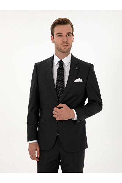 Cacharel Füme Slim Fit Mikro Desenli Yün Karışımlı Takım Elbise 50318061-VR058