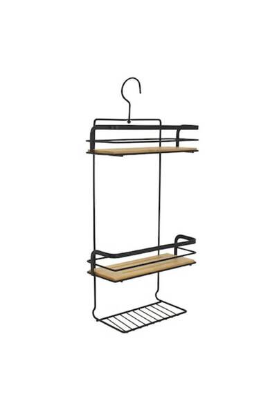 FRANDIS Raft de baie Frandis, 3 niveluri, metal negru, rafturi din bambus