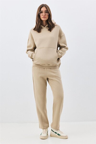 Trendiz Women's Premium Hooded Pocket Detailed Tracksuit Set Stone 2033