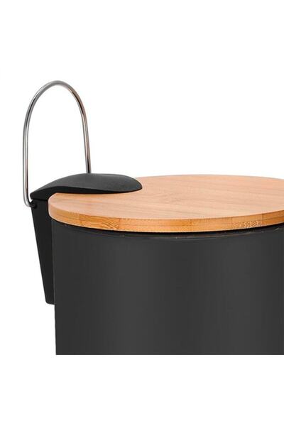 FRANDIS Metal Trash Can with Pedal, 3 Liters, Bamboo Lid, Detachable Bucket, Frandis, Black/