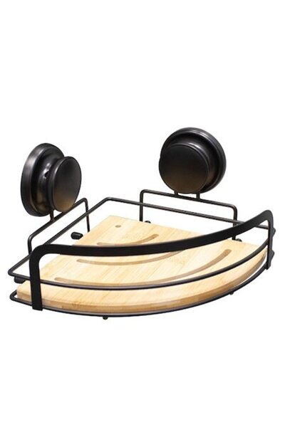 FRANDIS Raft de colț pentru baie, Frandis, 21x21x10 cm, metal negru mat și le...