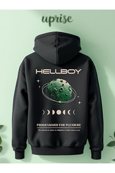 Vordevia Hanorac Hellboy cu imprimeu din bumbac cu supradimensionat fire O