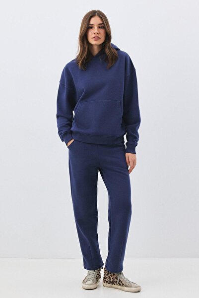 Trendiz Women's Premium Hooded Pocket Detailed Tracksuit Set Indigo 2033