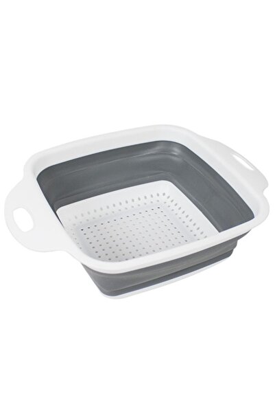FRANDIS Collapsible Square Strainer with Handles, Frandis, 29x22x9cm, Plastic/Rubber, White/Grey