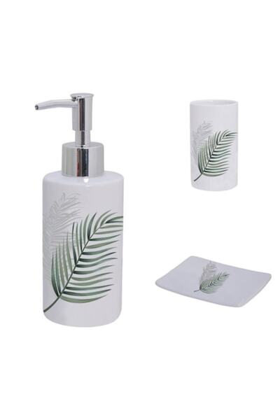 FRANDIS Dispenser set, glass and soap dish, Frandis, ceramic, white/green/bei...