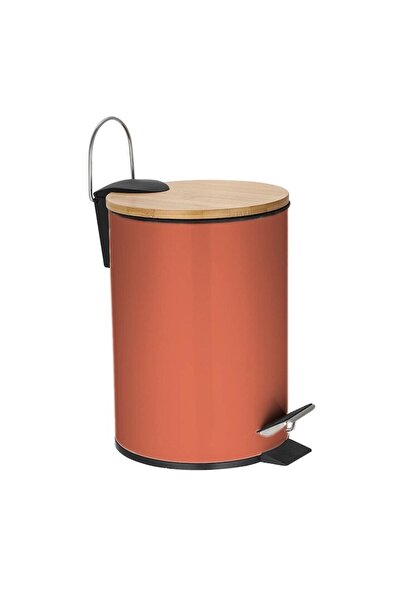 FRANDIS Metal trash can, 3 liters, bamboo lid, removable bucket, Frandis, terracotta color