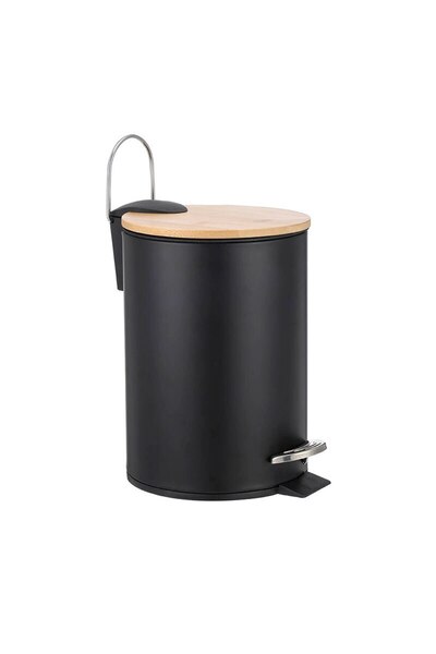 FRANDIS Metal Trash Can with Pedal, 3 Liters, Bamboo Lid, Detachable Bucket, Frandis, Black/